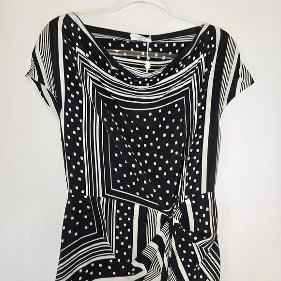CO Collections Silk Maxi Dress Black White Geometric Handkerchief Hem Runway NWT - Picture 4 of 14